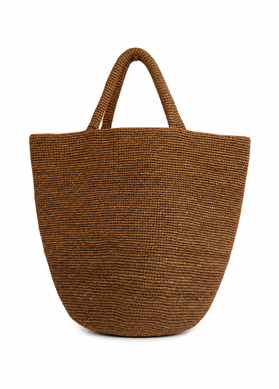 Caramel raffia beach tote bag, handwoven in Madagascar