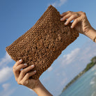 Flowery flat raffia zip pouch, handwoven in Madagascar